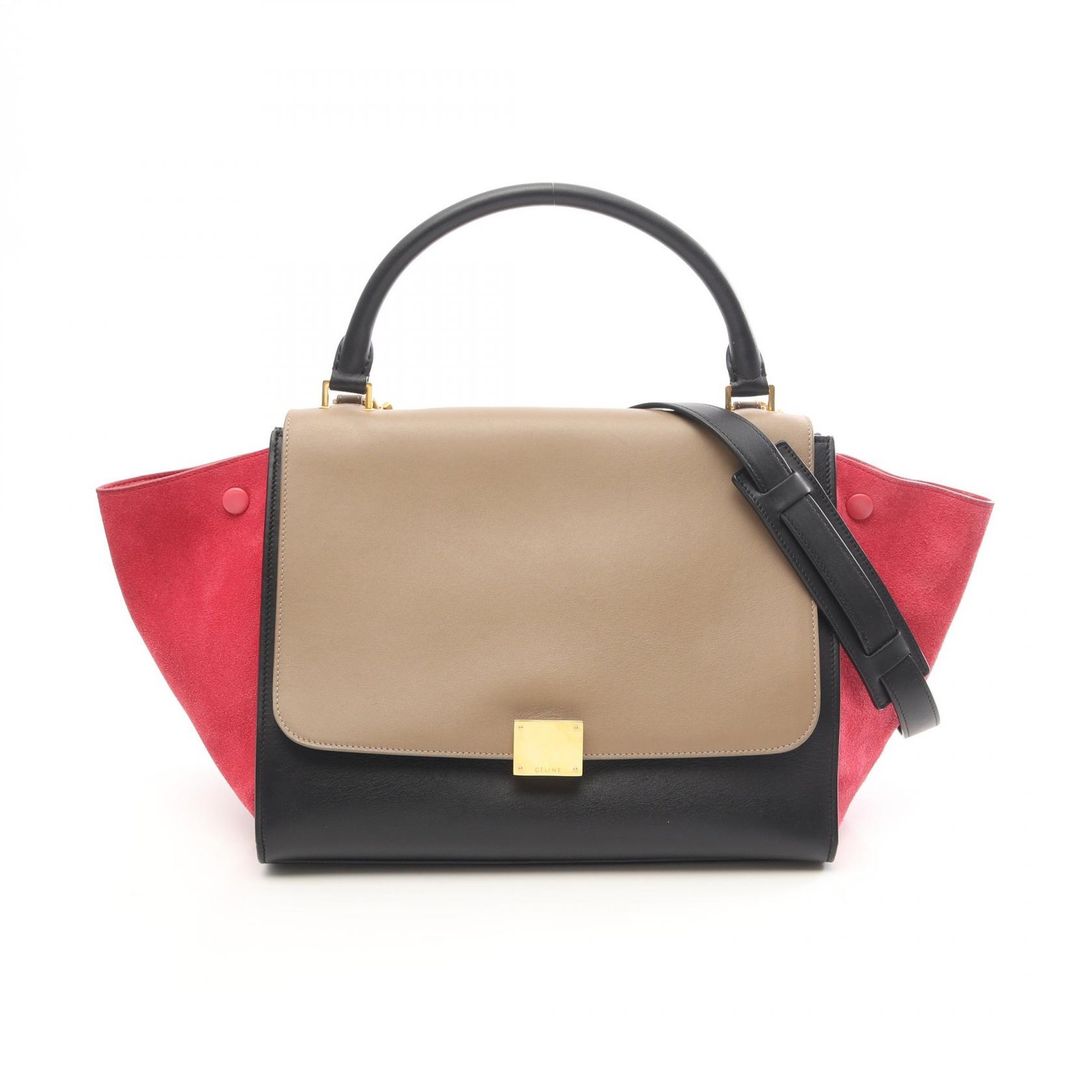 CELINE Trapeze Medium Shoudler Handbag 169542 leather Suede Beige Pink Used