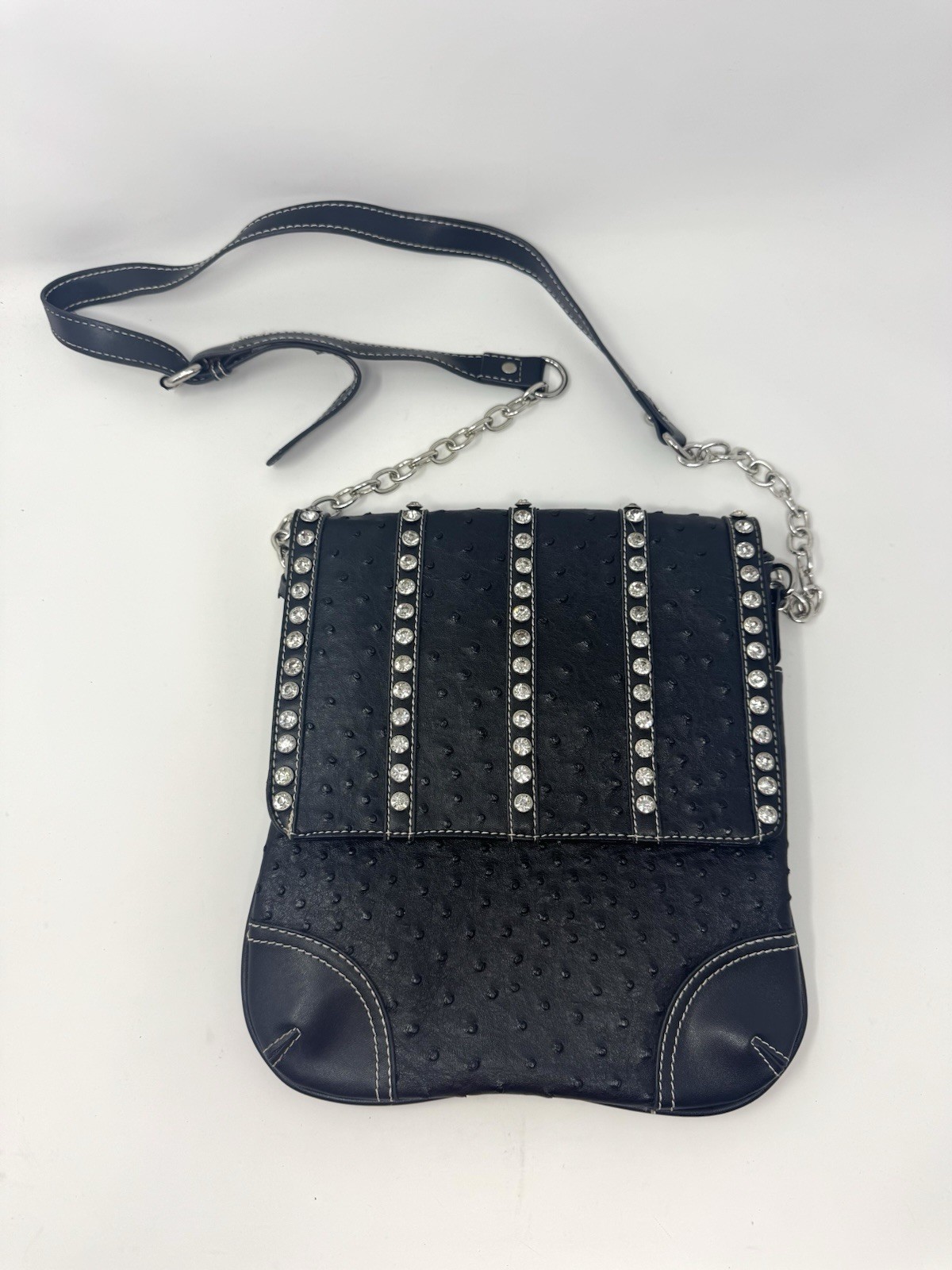 NEW NWOT Silverlake Black Embossed Leather Flap Crossbody Bag Purse