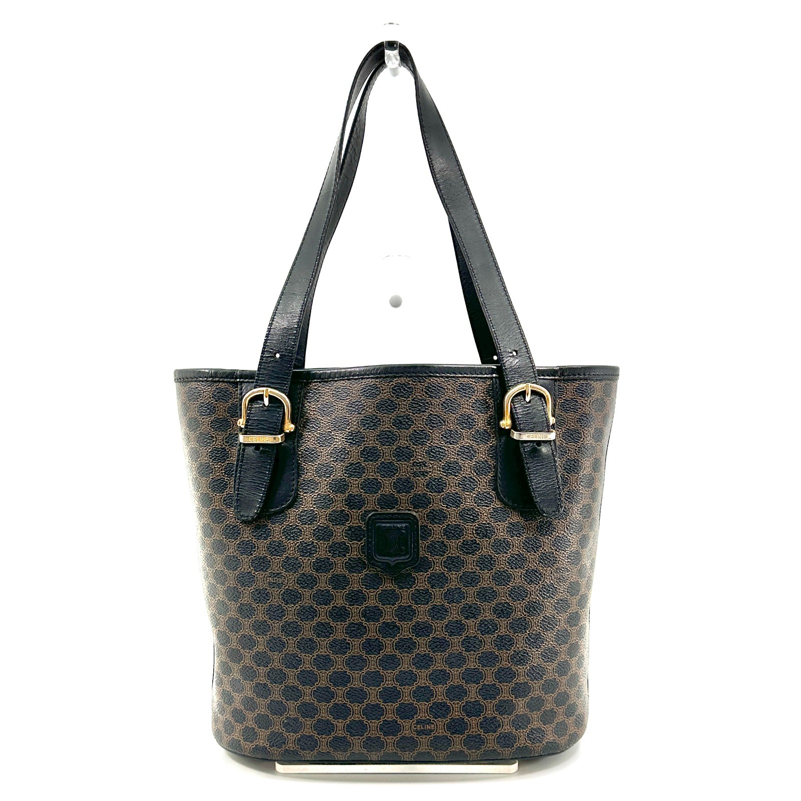 Celine Macadam PVC Leather Tote Bag Brown Black Gold