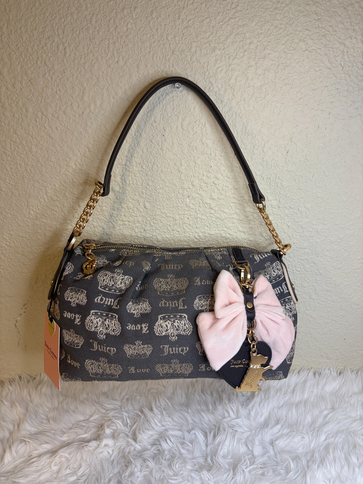 Juicy Couture Fan Club Bow Crown Shoulder Bag Pink Charm Purse NWT