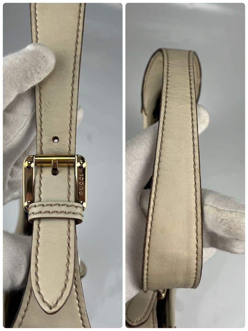 GUCCI Horsebit GG Guccissima Leather Shoulder Bag White Vintage Auth