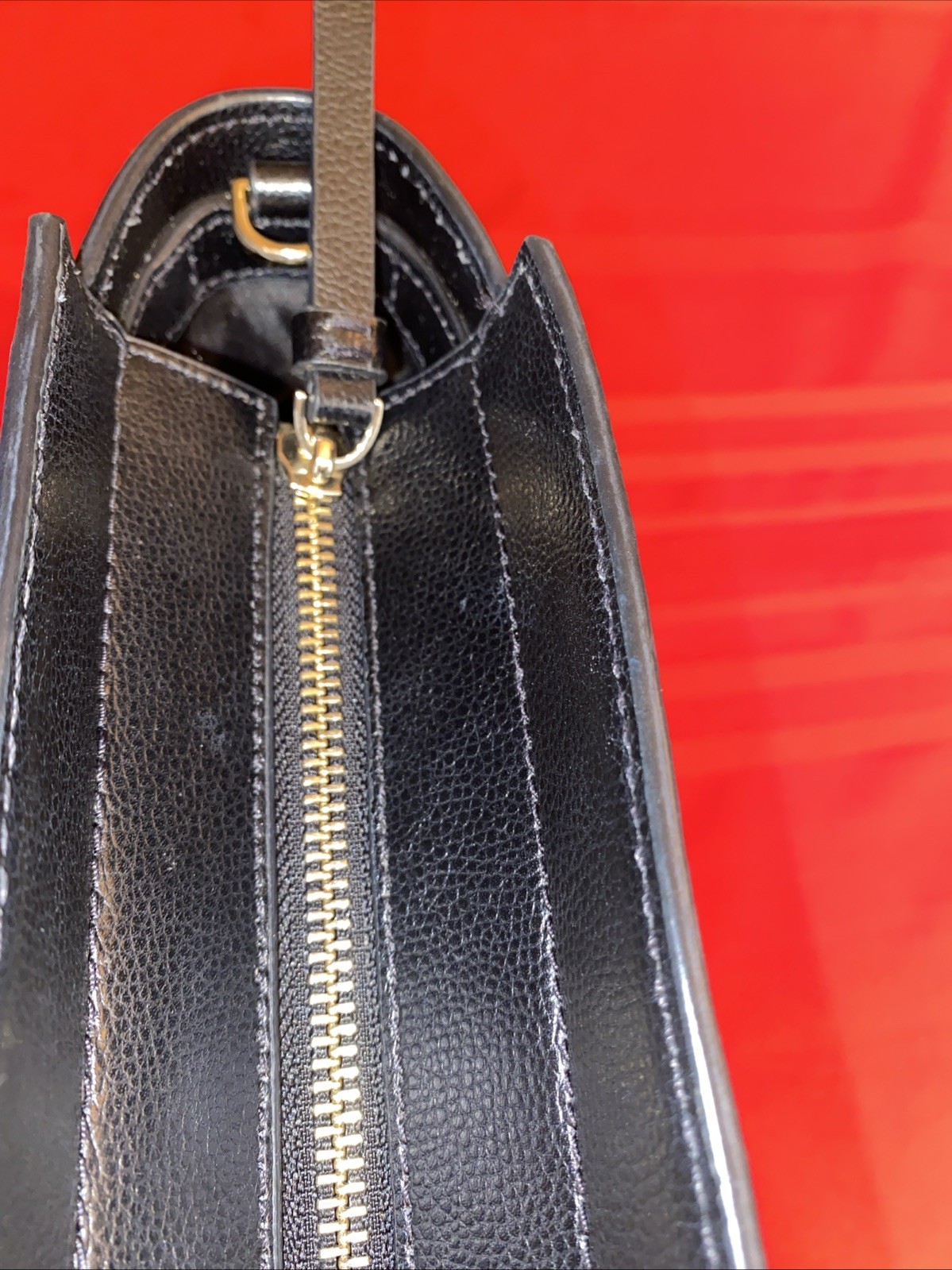 Kate Spade New York Over The Shoulder Bag Black Leather Top Zip Tag S362
