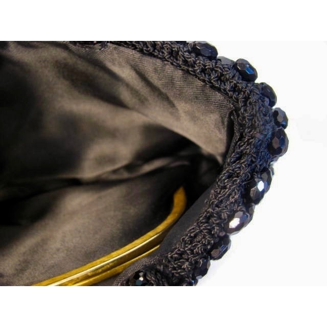 Crochet Black Beaded Elegant Evening Coin Purse Small Beautiful