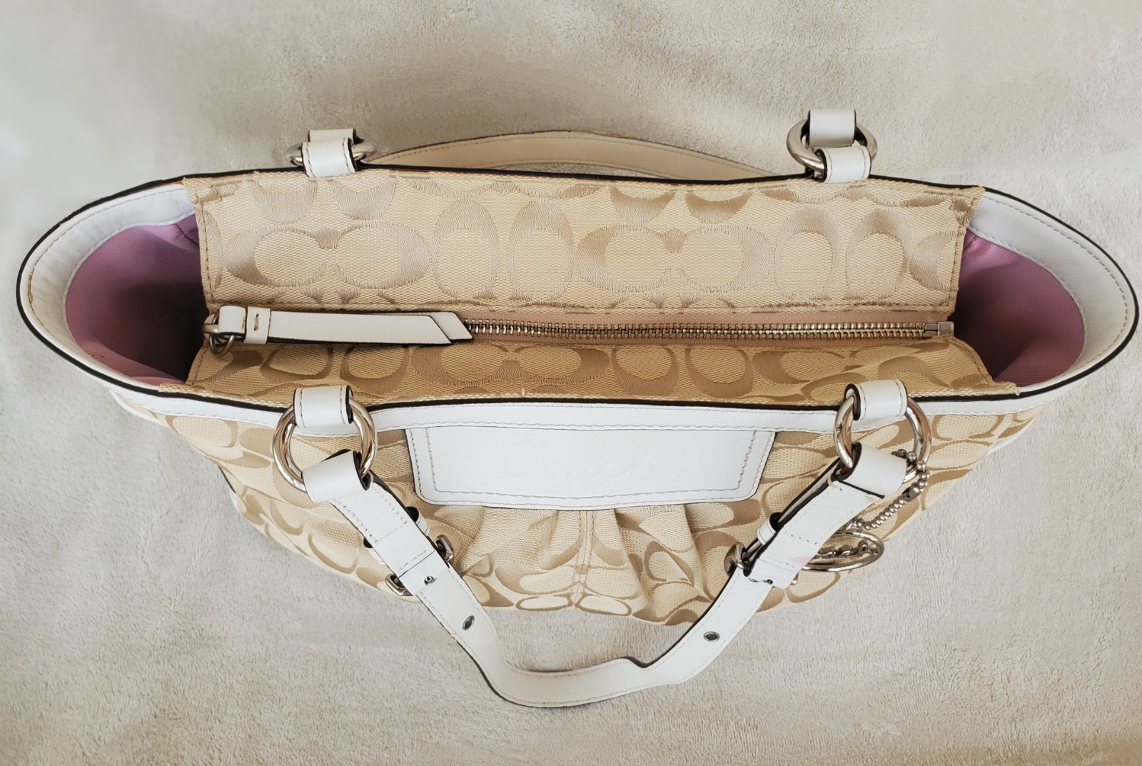 Coach Signature Canvas Leather Pleated East West Gallery Tote Shoulder Bag Y2K