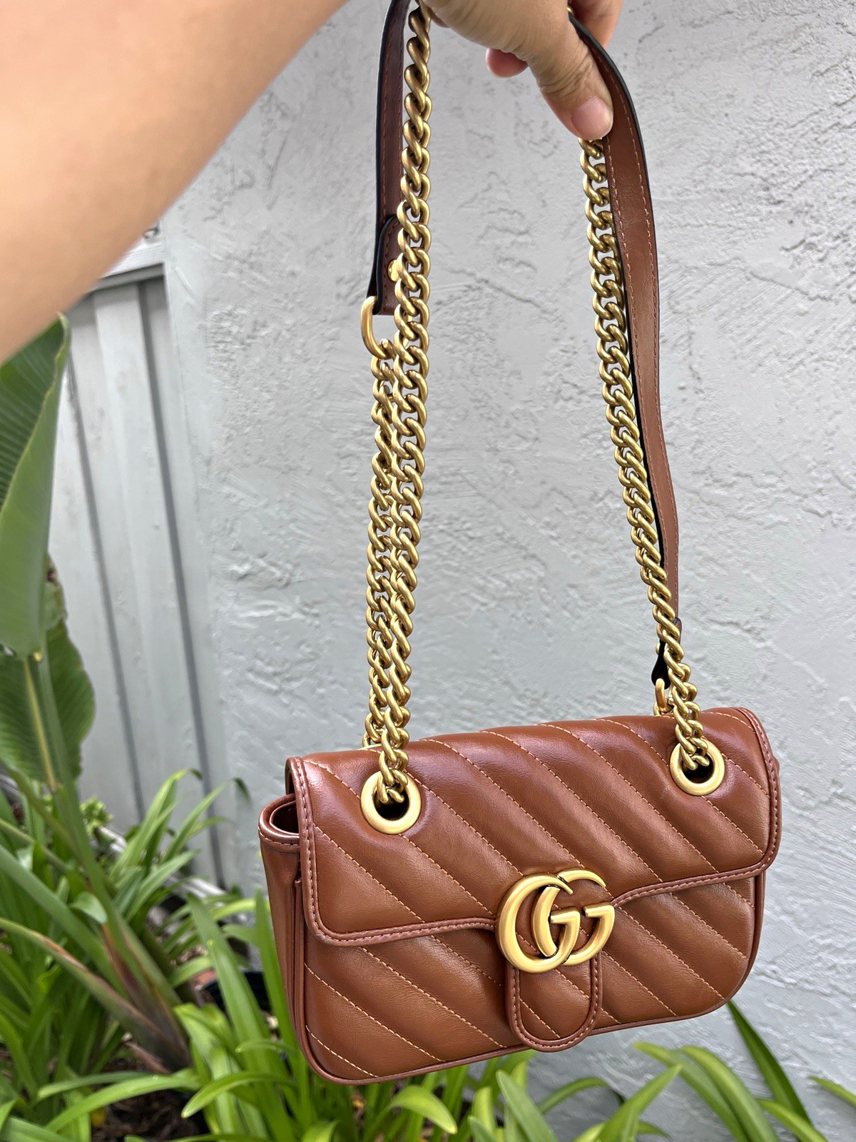 Gucci GG Marmont Brown Quilted Chain Strap Shoulder Bag w/ Dust Bag