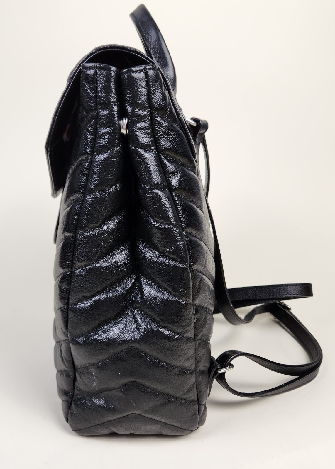 Lodis Leather Backpack Black Quilted RFID Expandable Snap Mini Bag