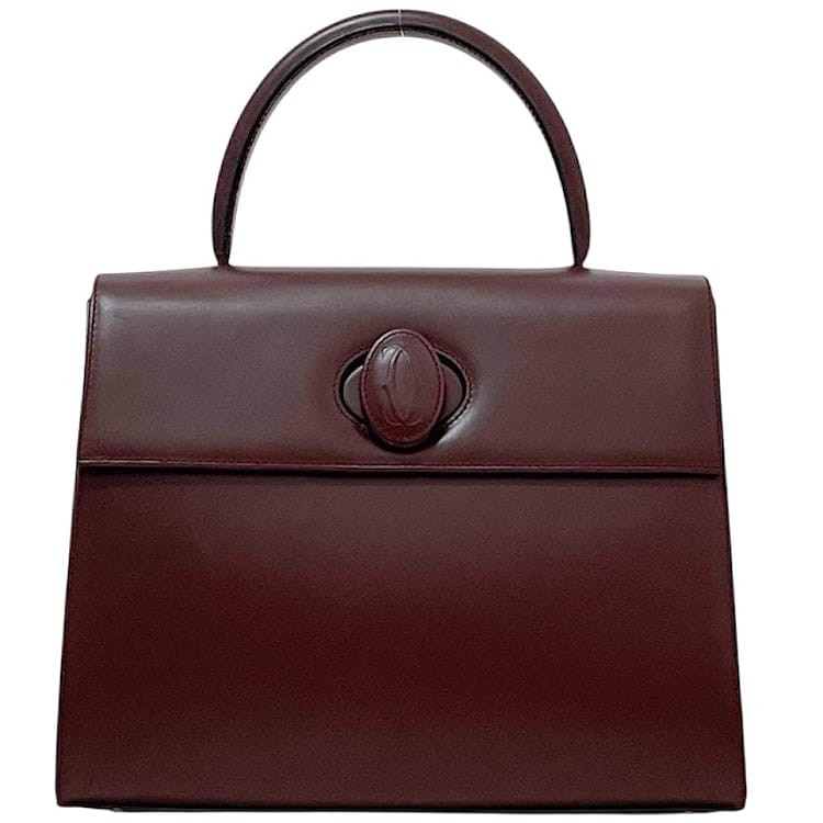 Pre-owned Cartier Bordeaux Must Leather Handbag, self-standing, wine-red, with