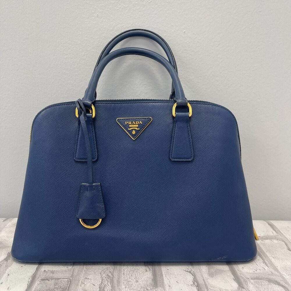 Prada Saffiano Lux Medium Promenade Bag in Bluette – Preowned