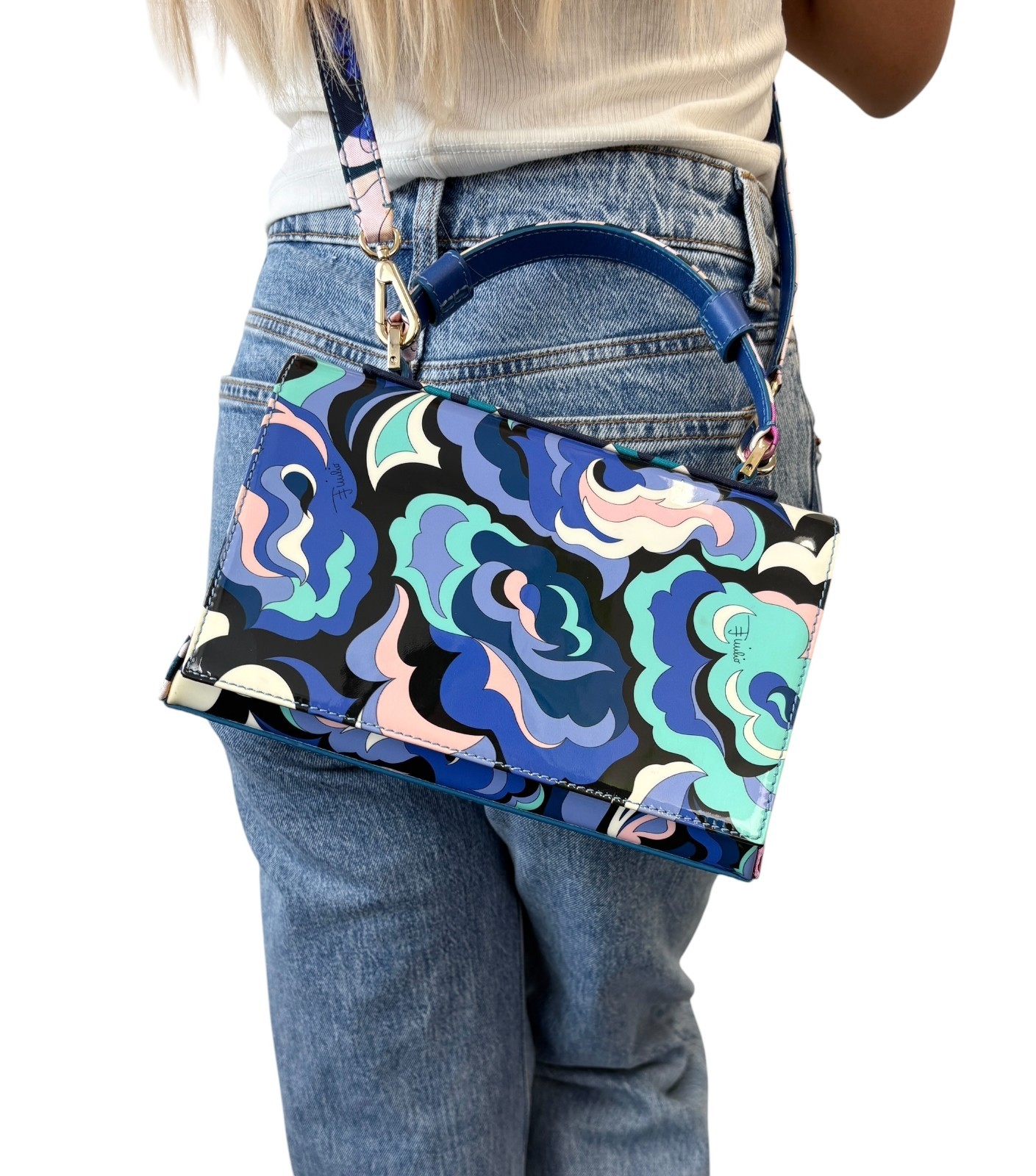 EMILIO PUCCI Vintage Logo Psychedelic Printed Multicolor 2way Bag Blue 902568