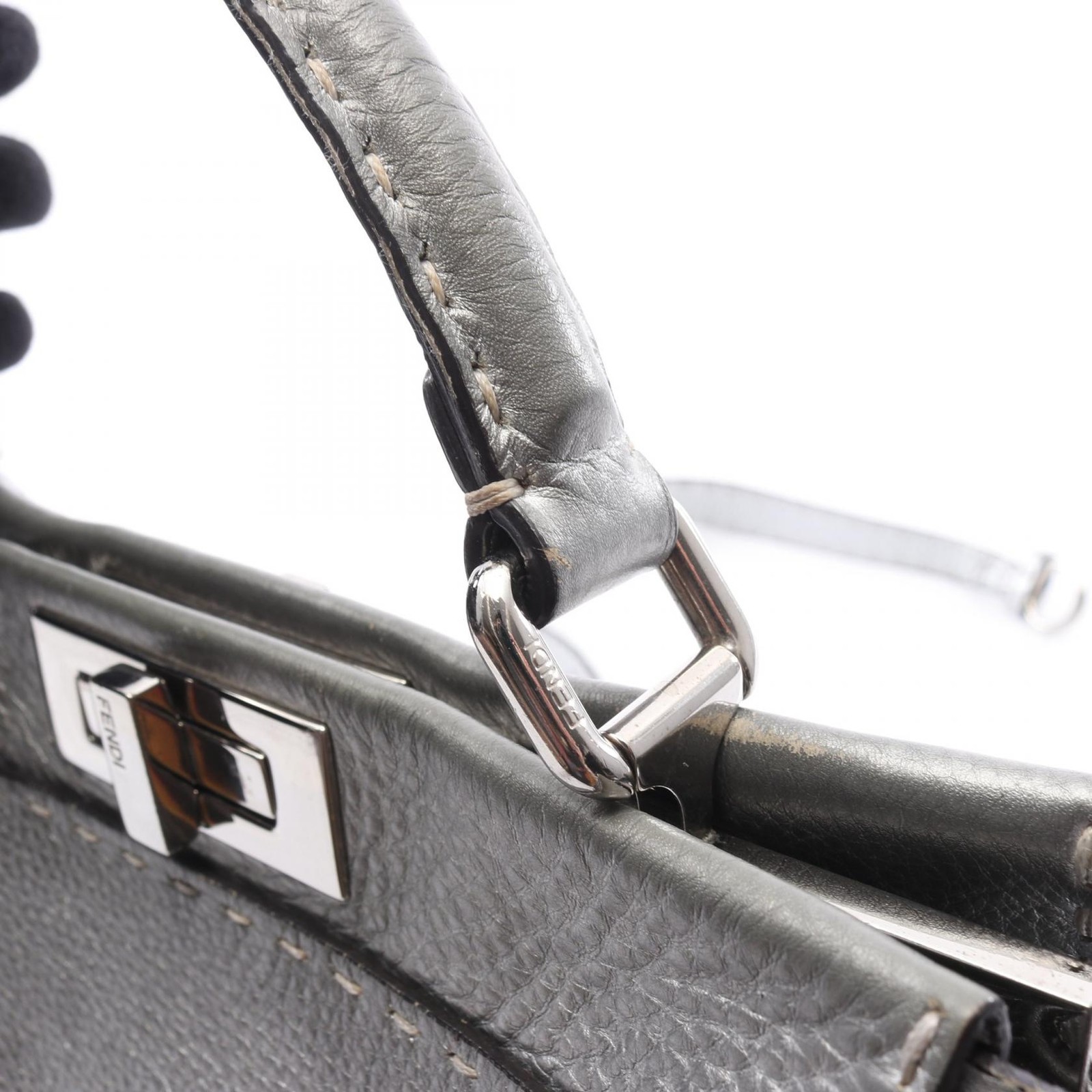 FENDI Peekaboo Regular Selleria 2WAY Handbag 8BN290 leather Silver Used Women