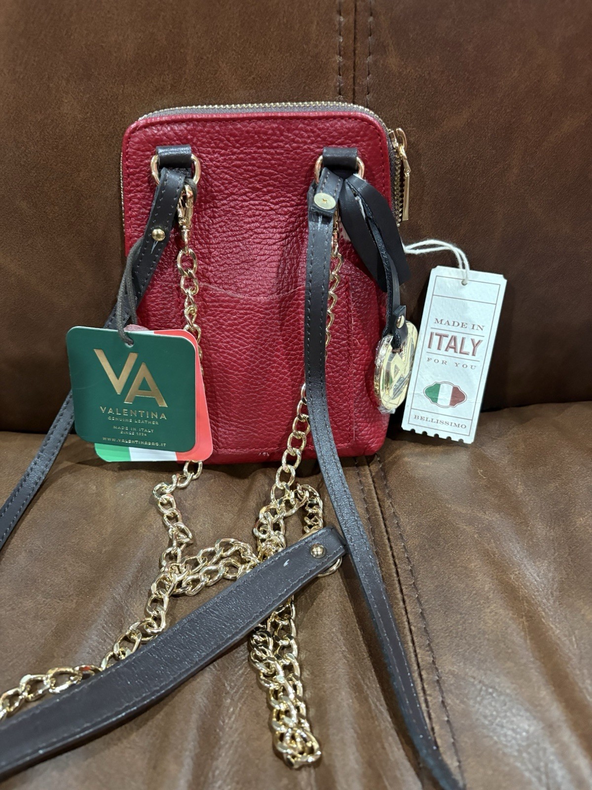 Valentina Genuine Leather Small Crossbody Purse Red NWT Made In Italy