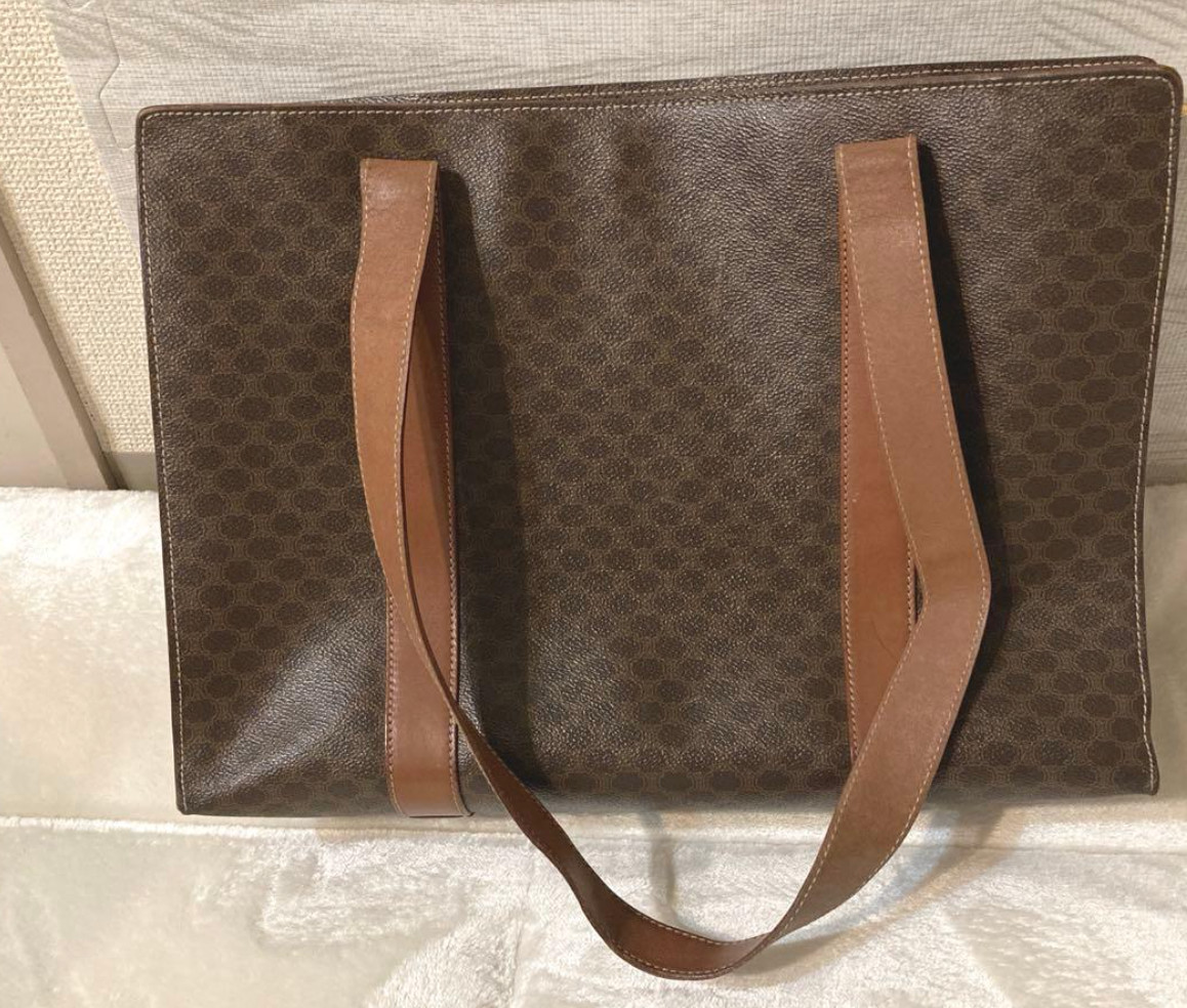 CELINE macadam PVC leather tote bag brown Authentic 0010