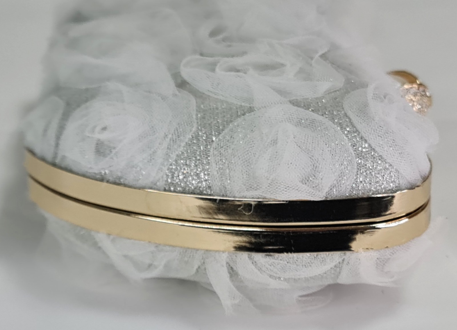 White Floral Evening Clutch Rose Bridal Wedding Purse Pearl Crystal Chain Bag
