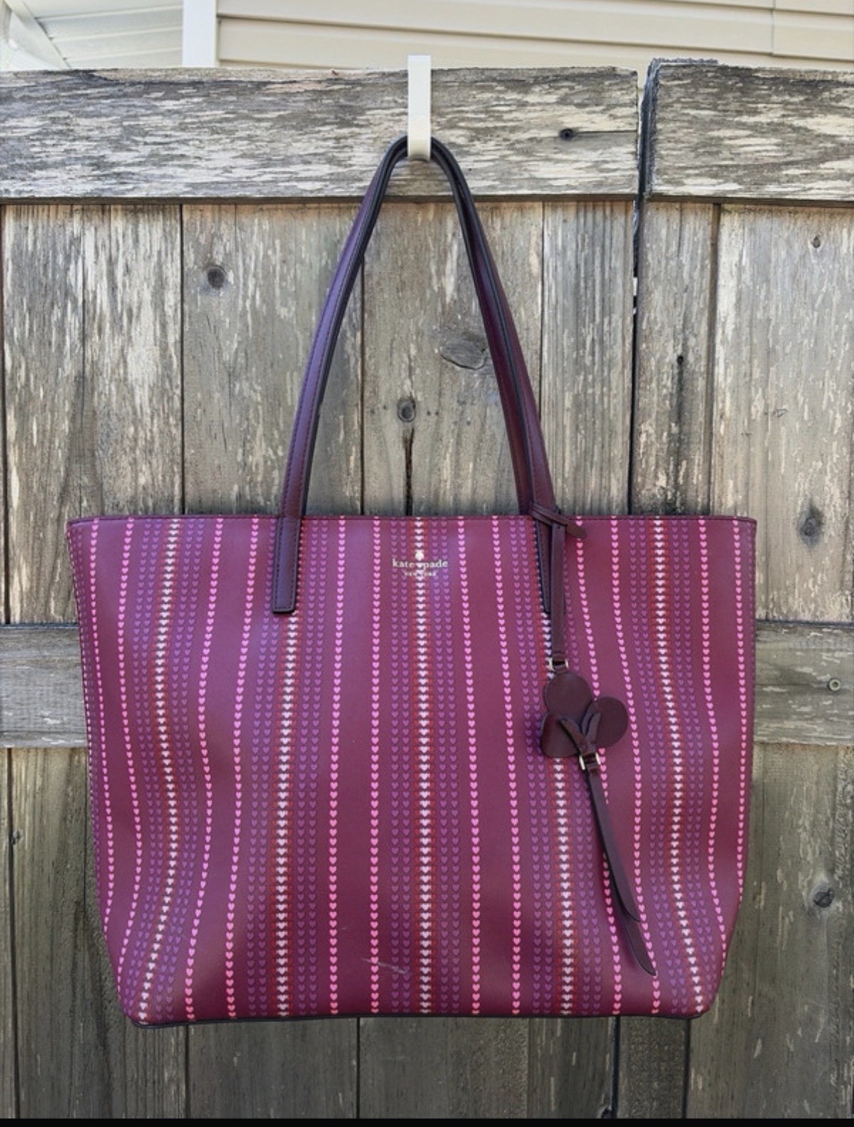 Kate spade Kelsey Magenta Tote Bag With Heart Striped Design
