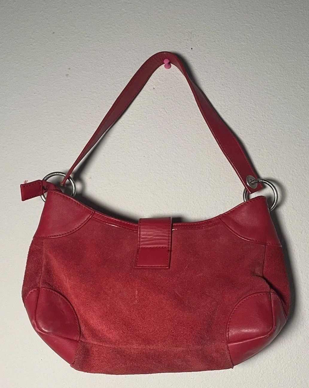 Bath And Body Works Red Suede Leather Purse Shoulder Bag