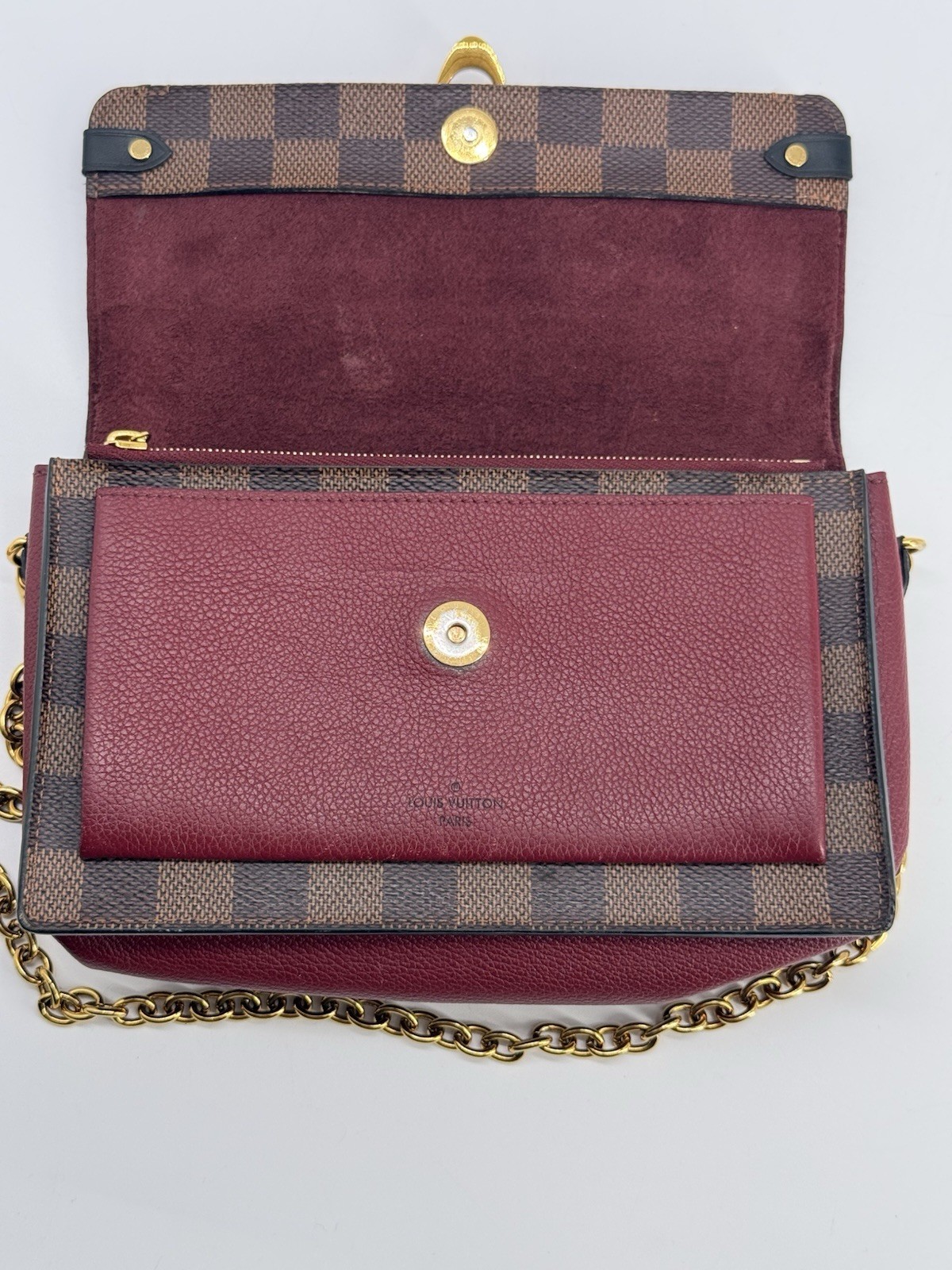 Louis Vuitton Vavin Chain Wallet NM In Damier Ebene Brown Canvas