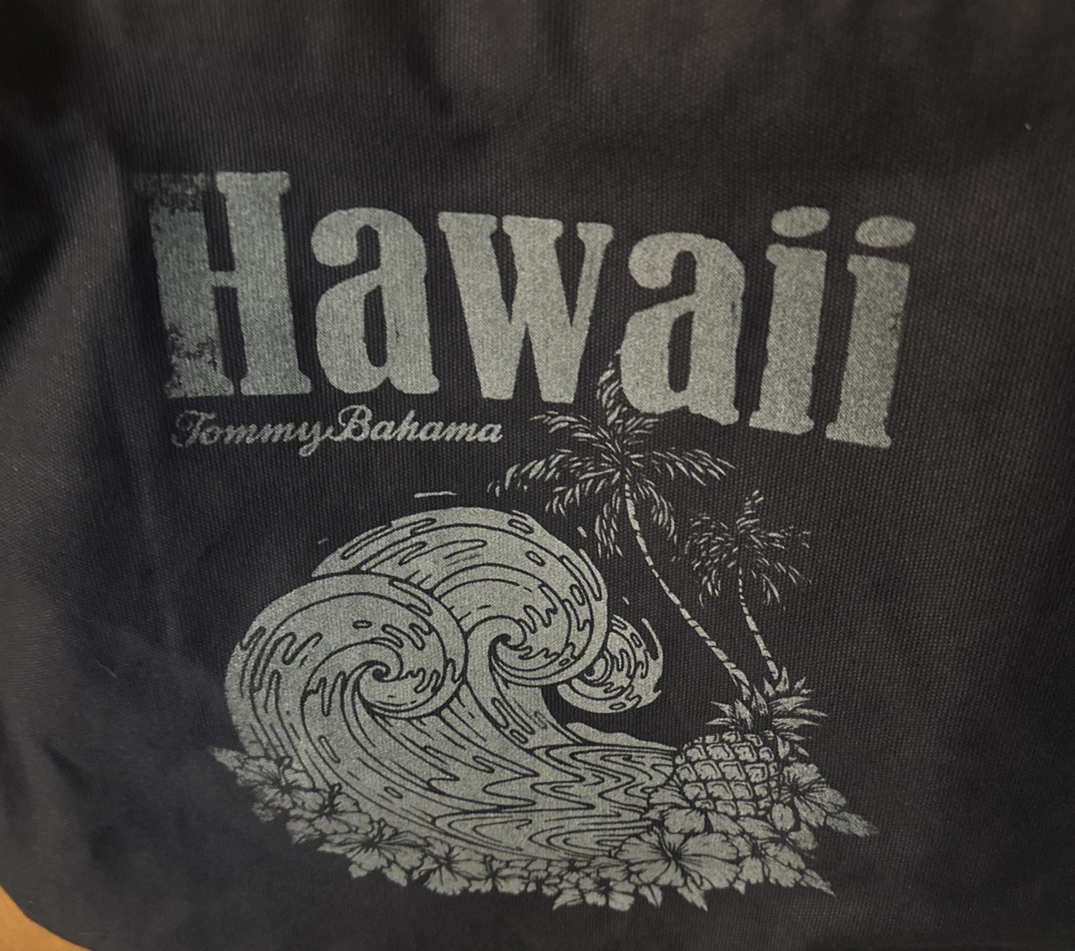 TOMMY BAHAMA HAWAIIAN WAVE 100% Cotton TOTE BAG IN NAVY BLUE-Faux Leather Handle
