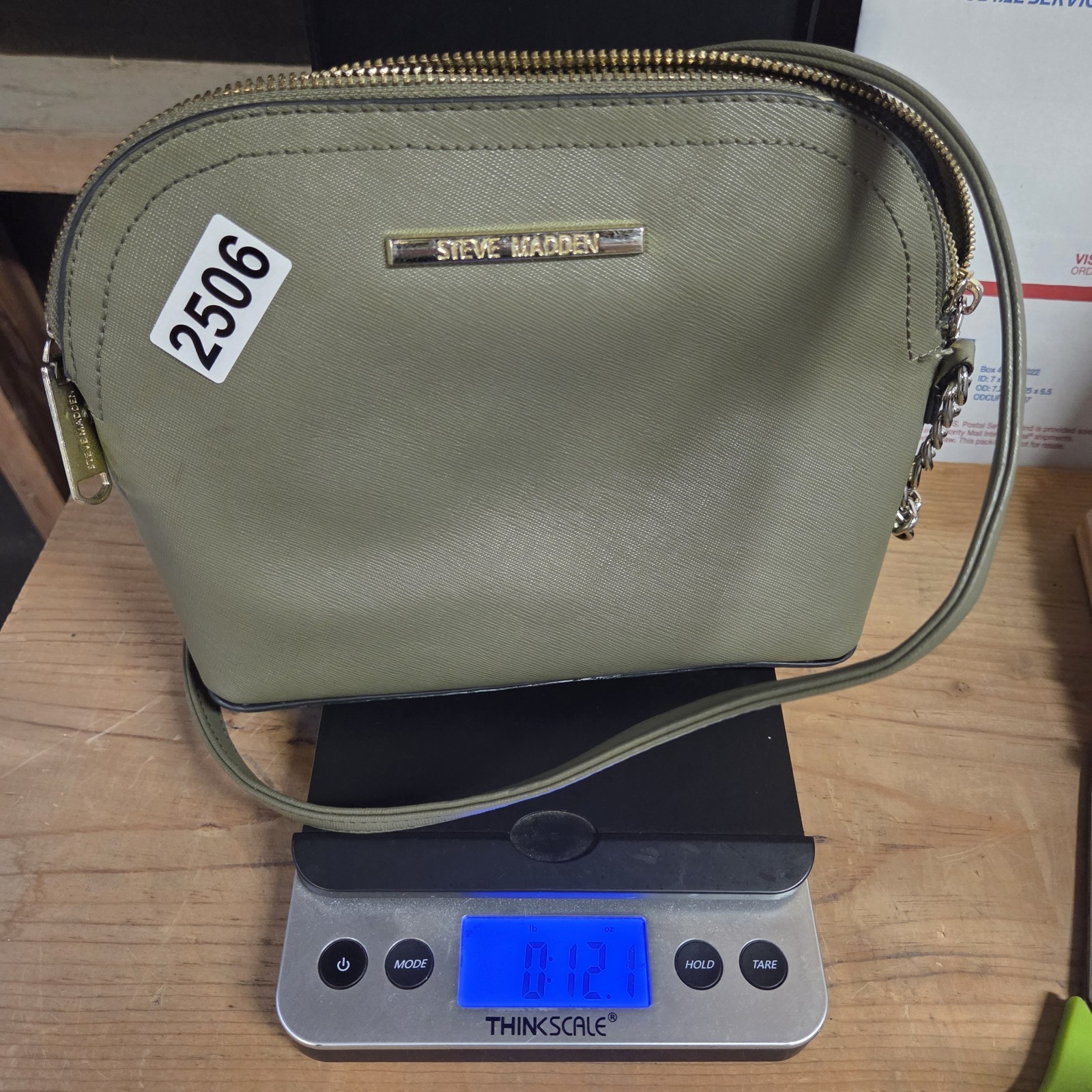 STEVE MADDEN Olive Green Bmaggie Crossbody Bag S-M Dome Chain Strap Faux Leather