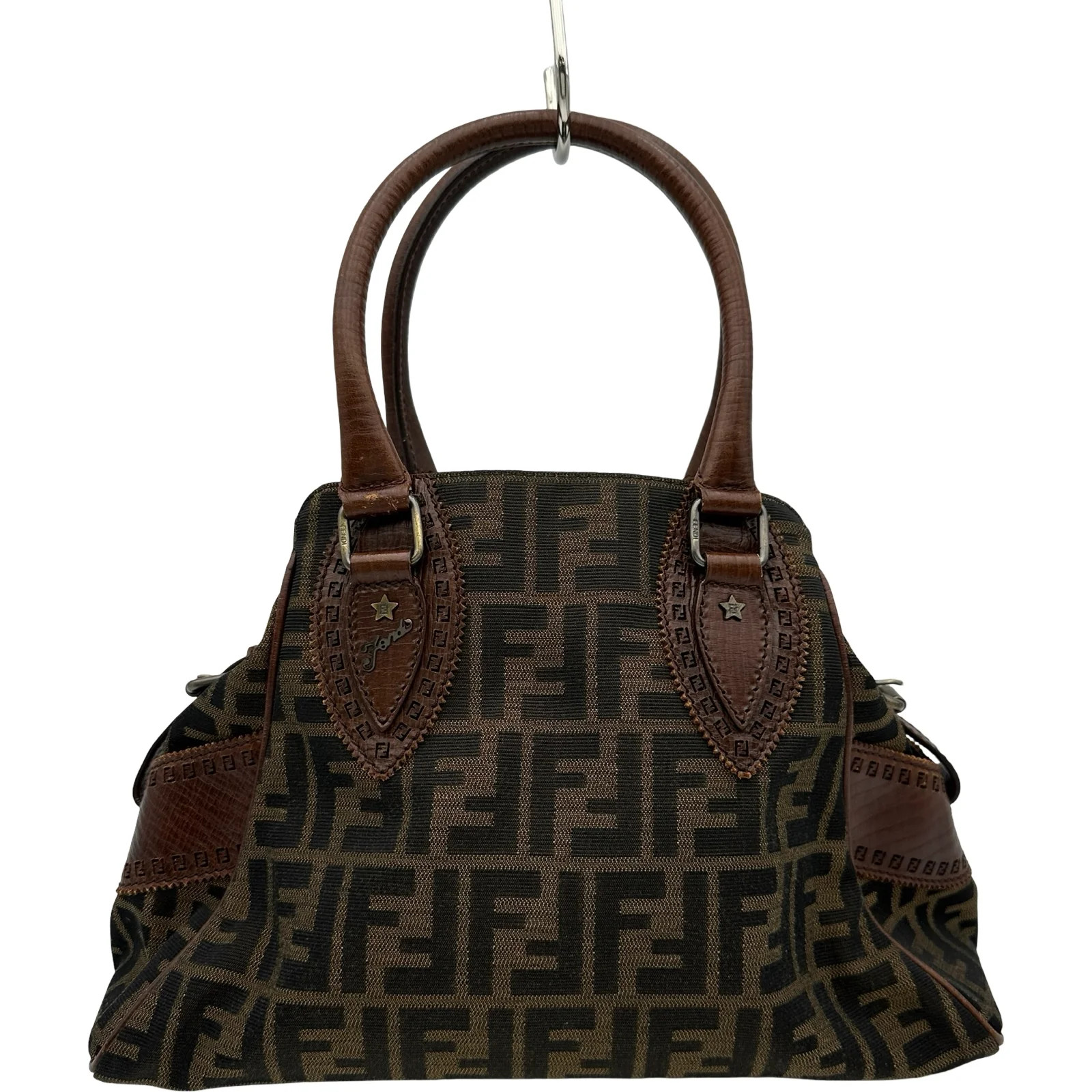 FENDI Peekaboo Brown Jacquard Handbag 8BN157 #OKB4027