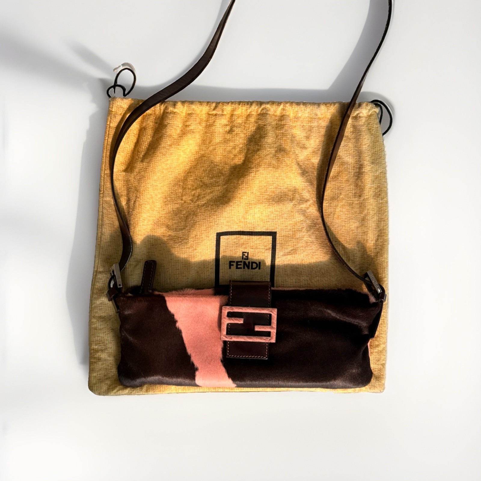 VINTAGE FENDI Ponyhair Pink Brown Baguette