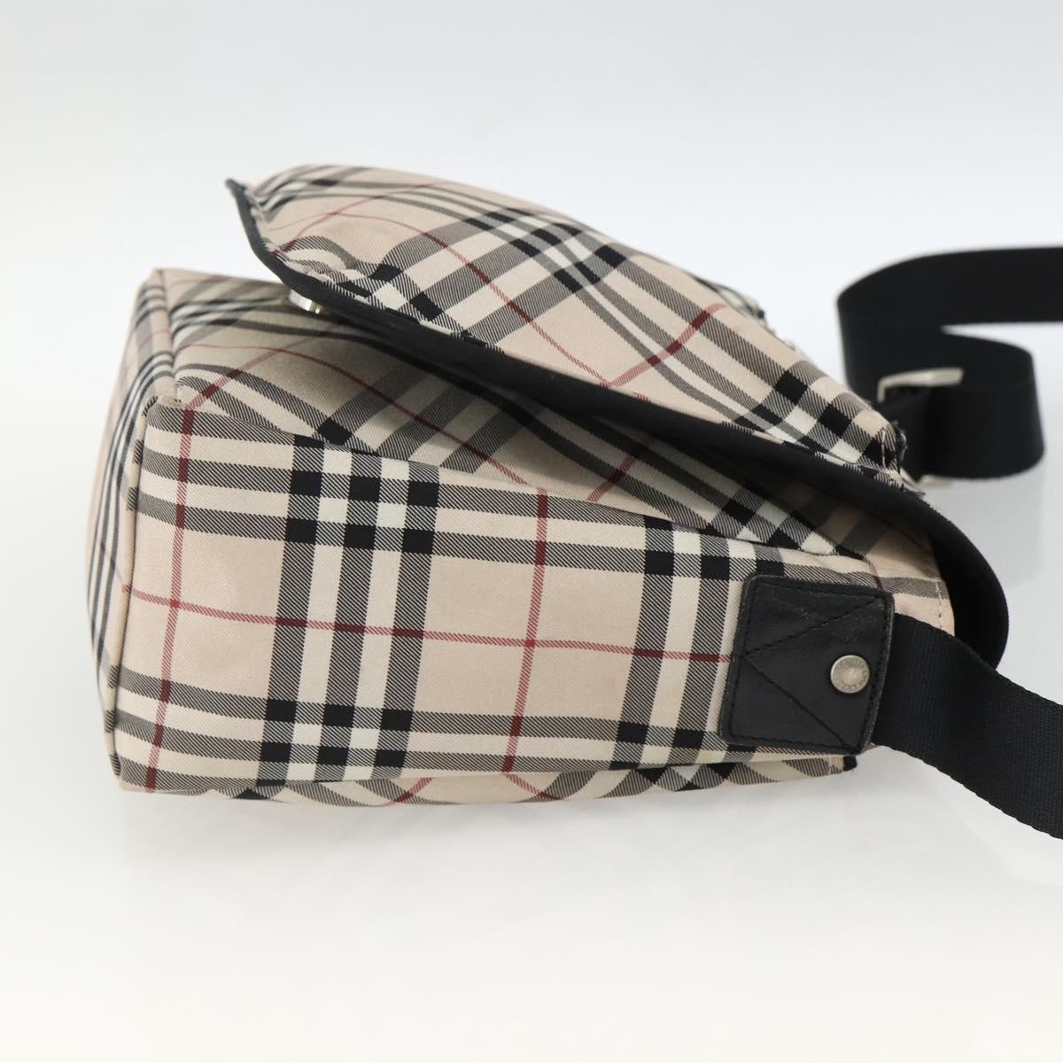 BURBERRY Nova Check Blue Label Shoulder Bag Nylon Beige Silver Auth 173694