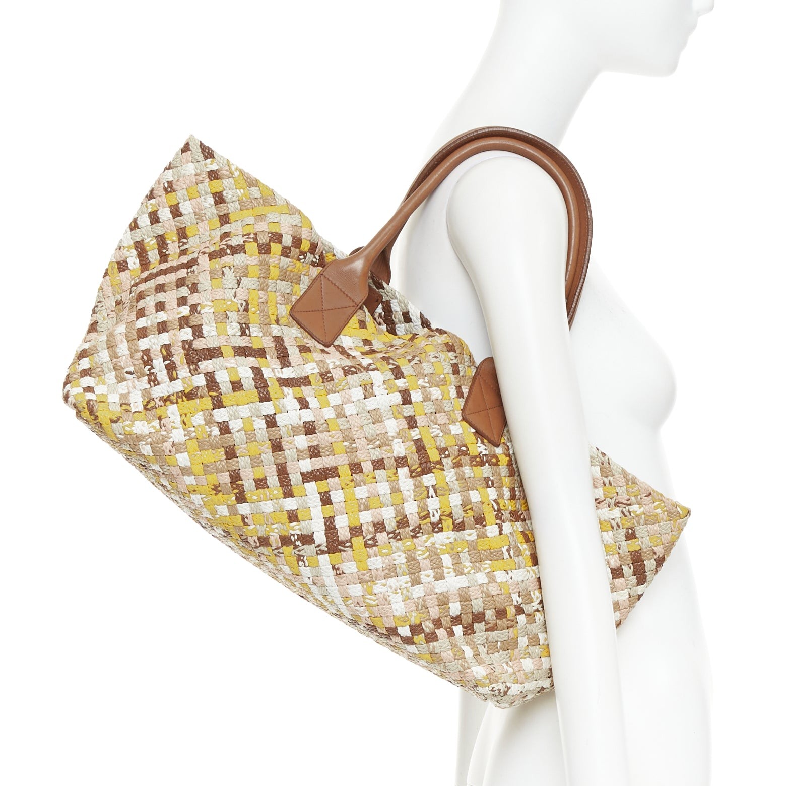 BOTTEGA VENETA Limited Edition Cabat Intrecciato yellow pink cream tote bag