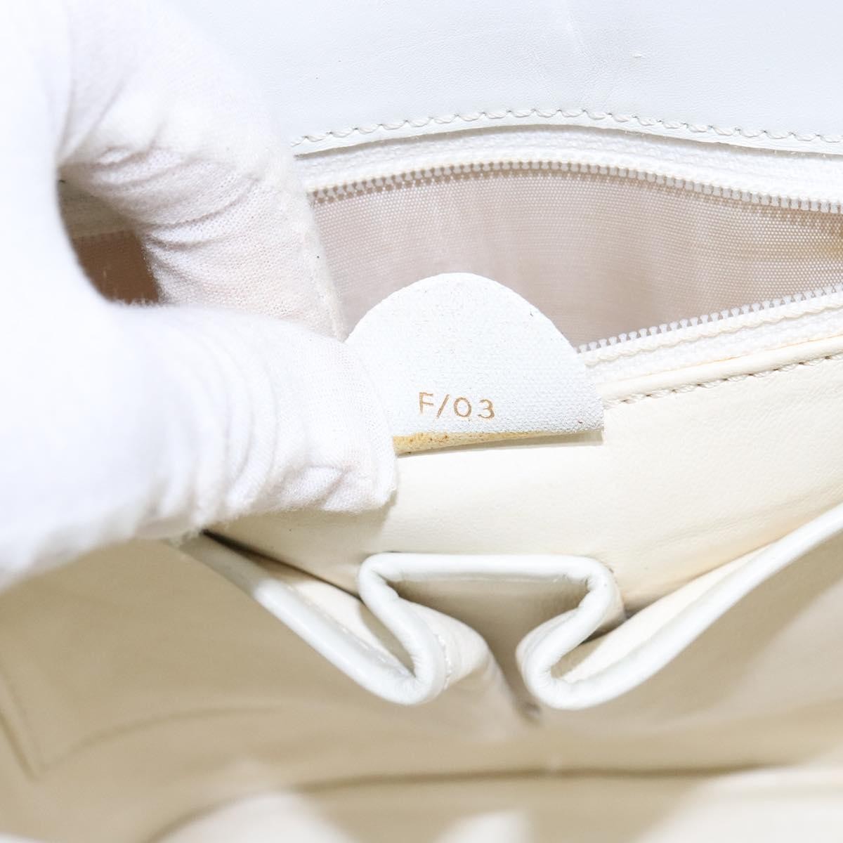 CELINE Shoulder Bag Leather Gold White Auth 138388
