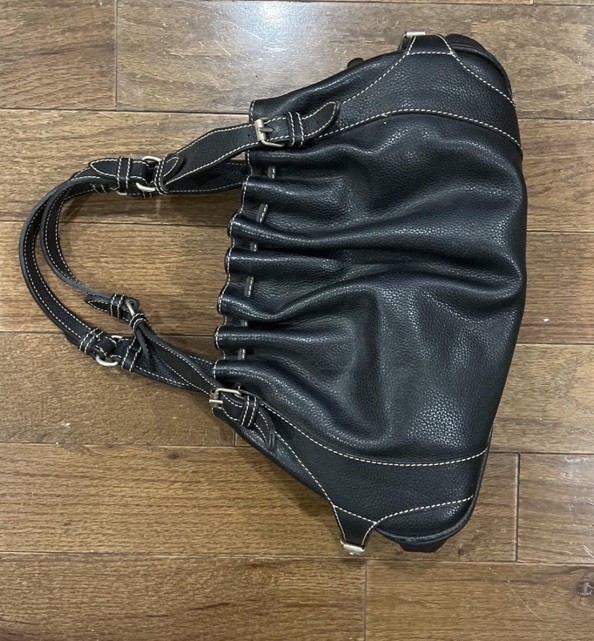 Women’s Black Solid Shoulder Bag, Silver Hardware, Zip Closure, Buckle Accents