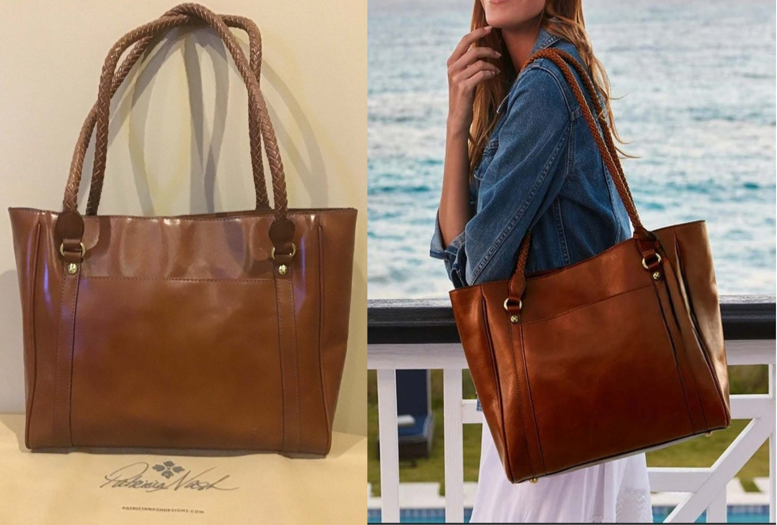$299 NWT PATRICIA NASH Cameley Large Tote Smooth Brown/Tan Leather