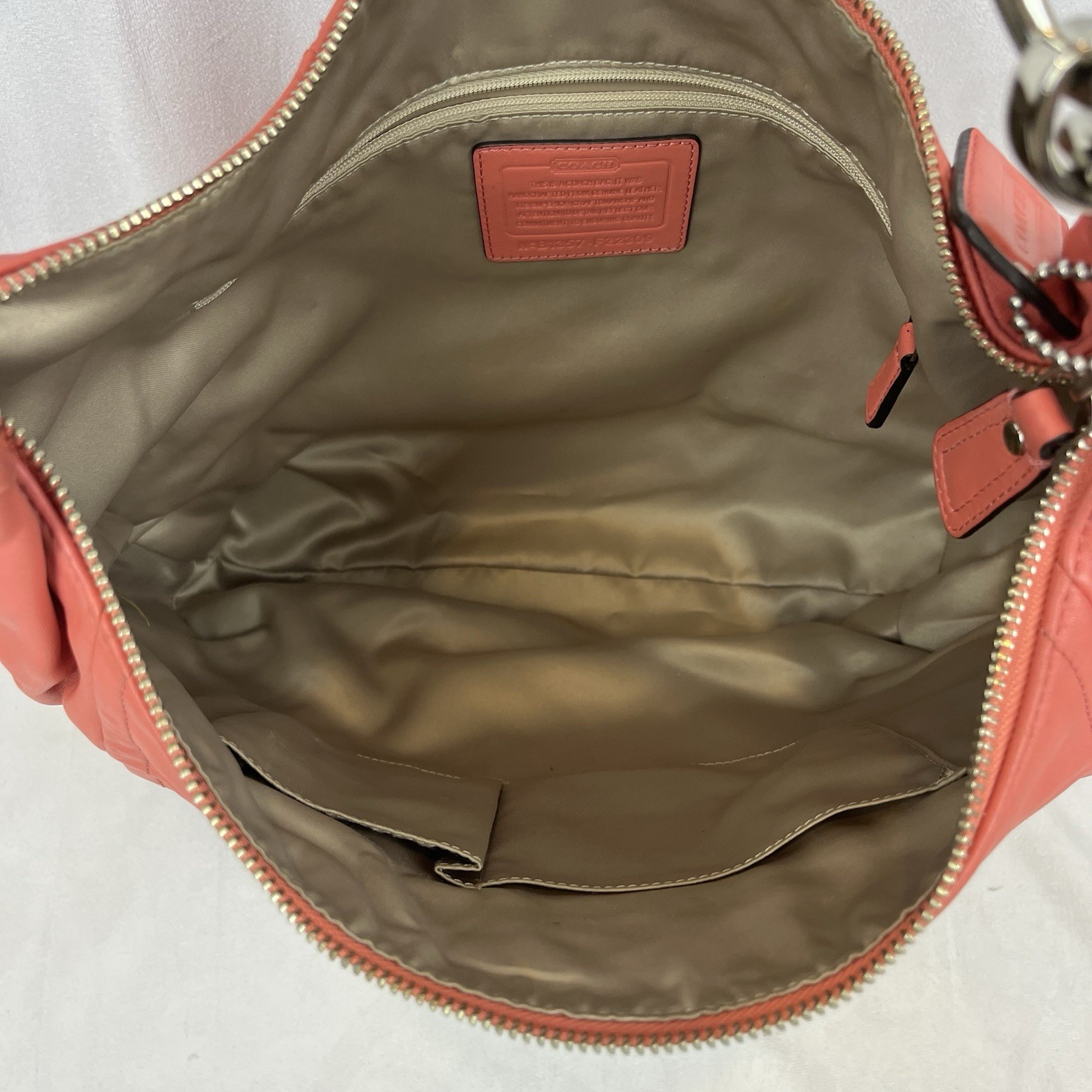 Coach Kristin F22309 Coral Pink Large Smooth Soft Leather Hobo Shoulder Bag