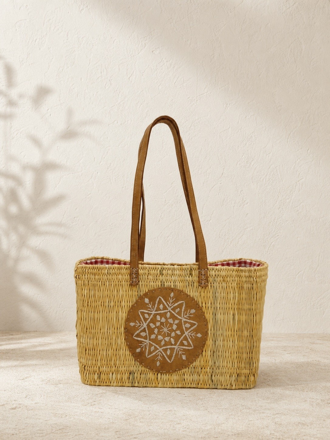 Handmade Moroccan Straw Basket Bag French Market Tote Leather Handles Boho