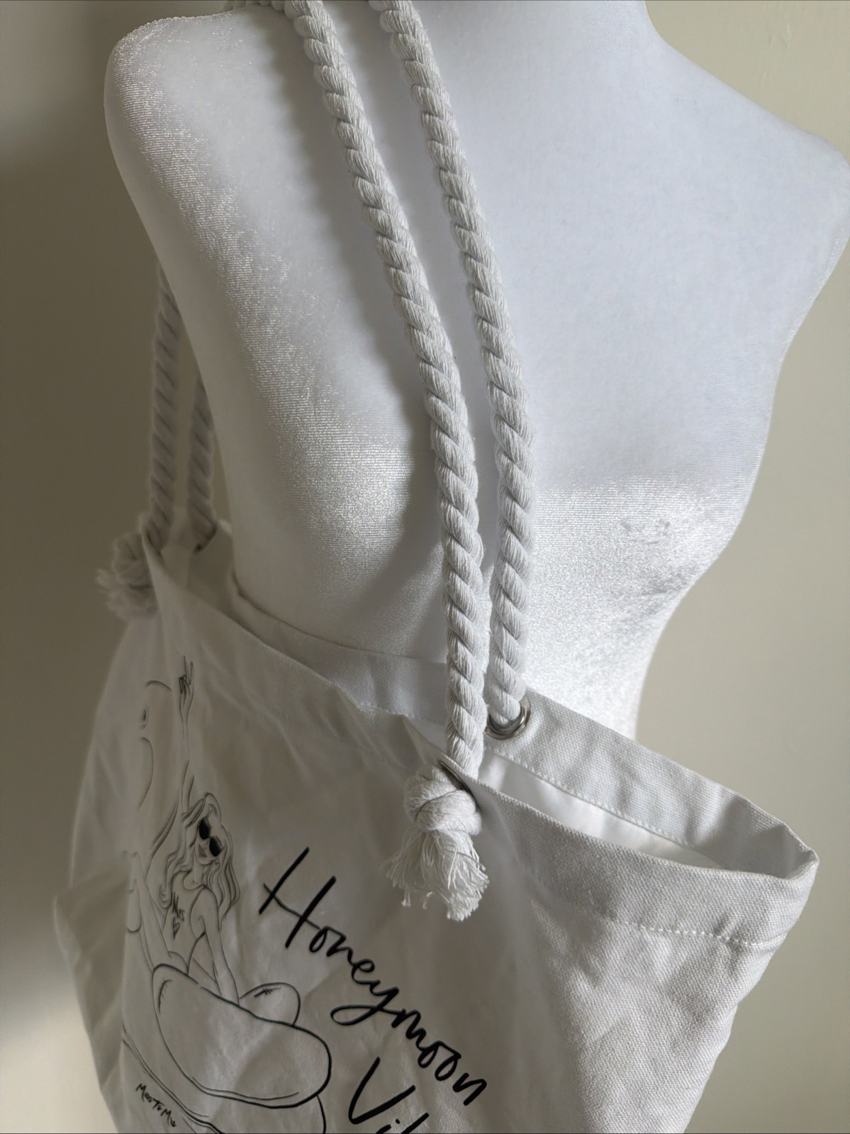 Miss To Mrs White Canvas Beach Bag Tote Bag Honeymoon Vibes