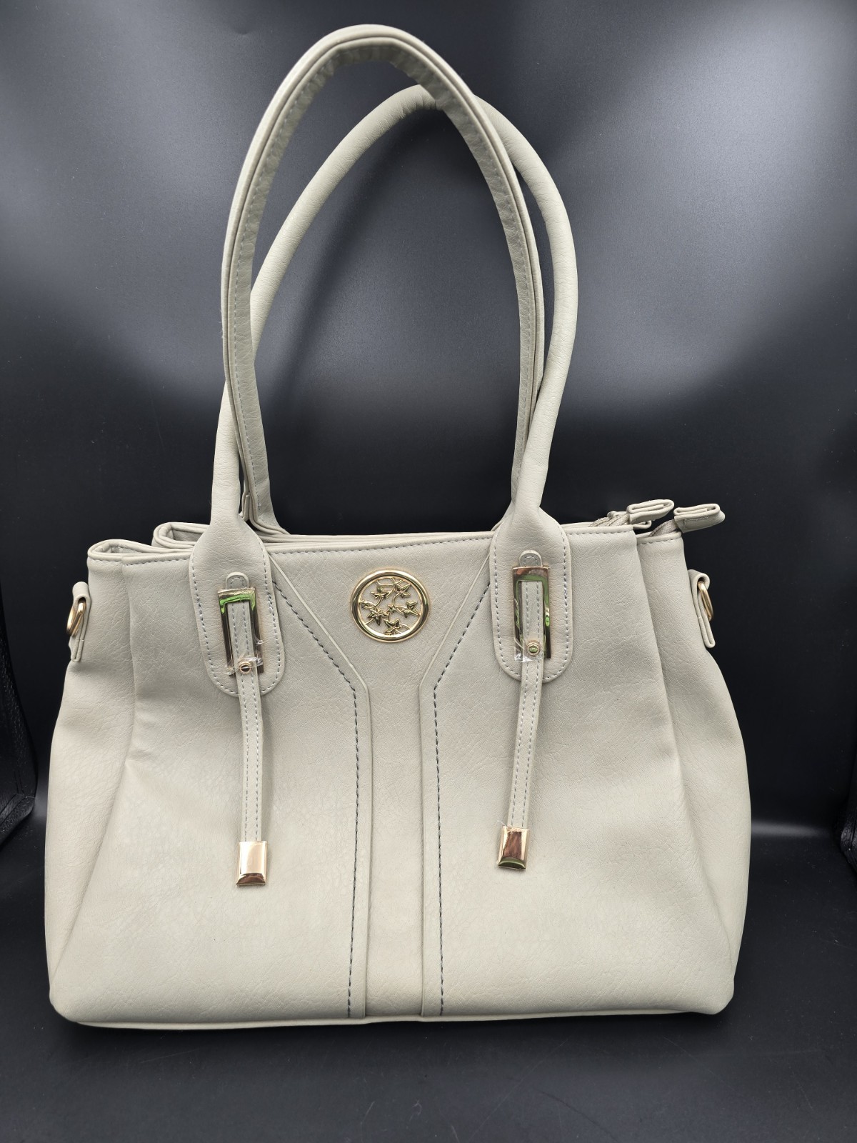 Gray Large Bag, Un-branded 1 Zippered Pocket On Back Of Purse, 2 Straps.