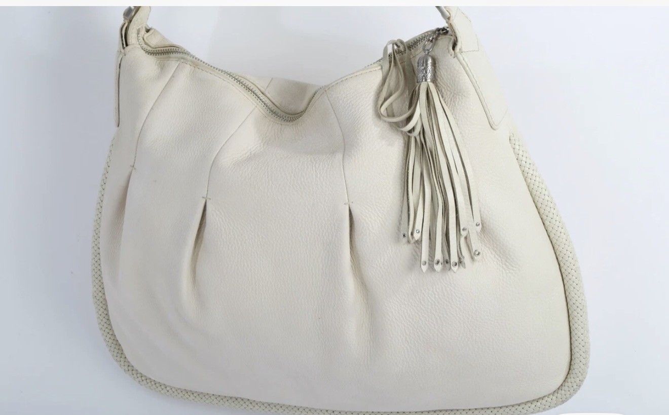 Cole Haan Vintage Hobo Handbag Shoulder Bag Ivory Pebbled Leather Large Women’s