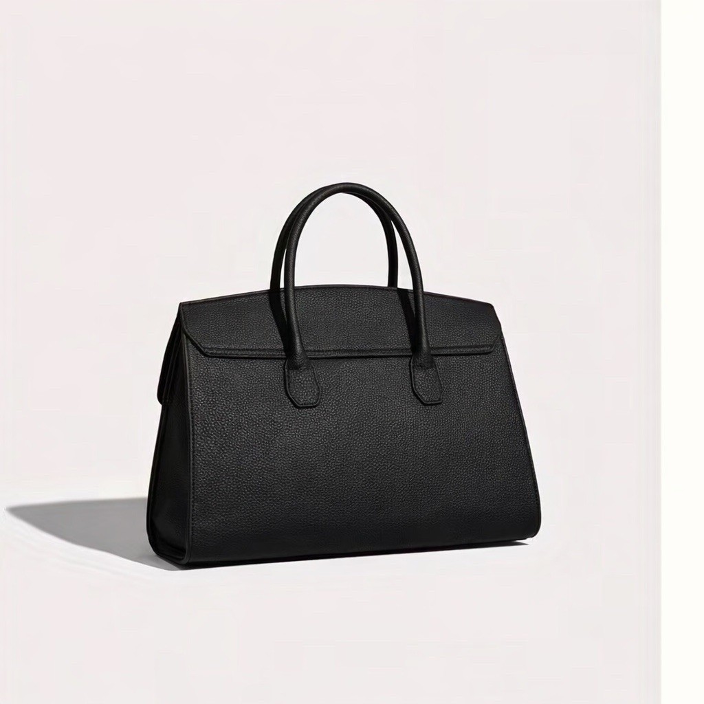 Black Leather Tote Bag Women’s Structured Shoulder Satchel Business Handbag