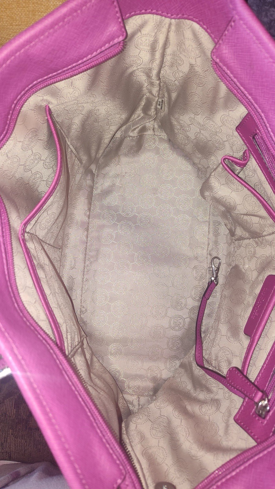 Michael Kors Large Pink Pebbled Tote Bag w/ MK Logo Charm, Silver Hardware