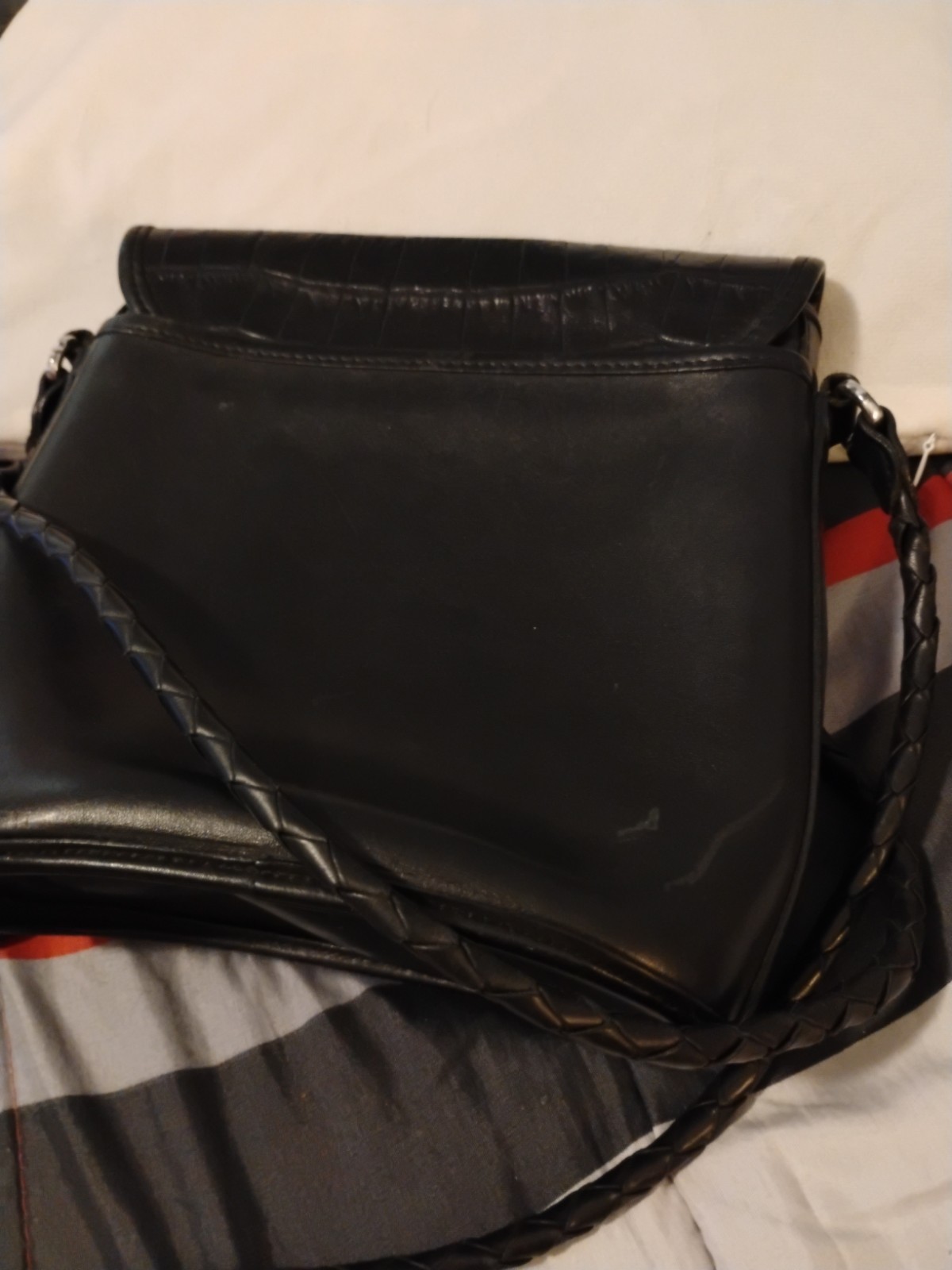 Vintage Brighton Black & Brown Croc Embossed Leather Bucket Bag Shoulder Purse