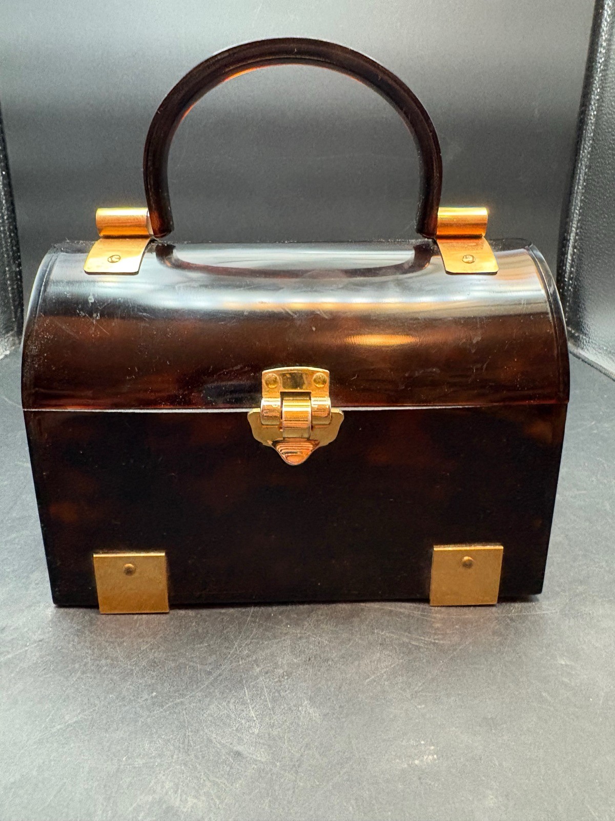 Vintage Crown Lewis MCM Retro Lucite Faux Tortoise Shell Handbag Purse