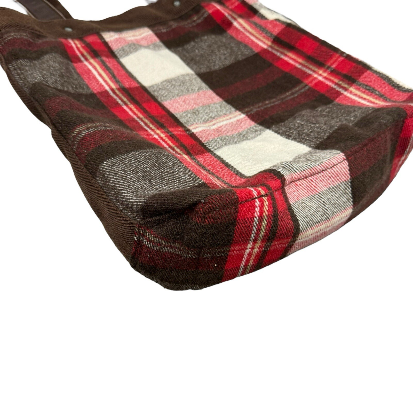 Abercrombie & Fitch Wool Blend Plaid Tote Bag Red Cream Brown