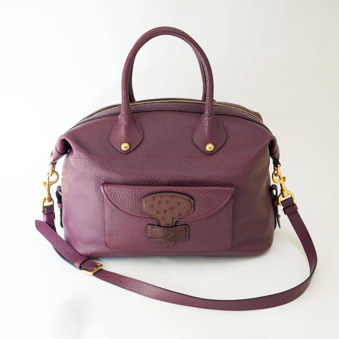 LOEWE 2-way Shoulder Bag Purple Leather Size: W14xH11.4 in. Strap: 37.4″