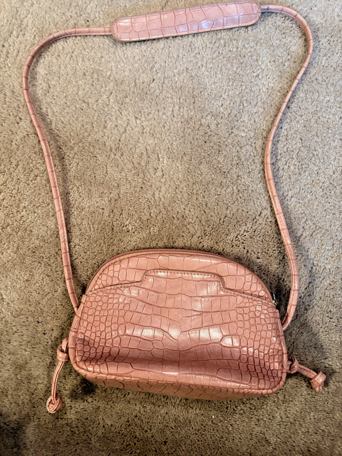 KAARI blue small embossed pink purse with shoulder strap
