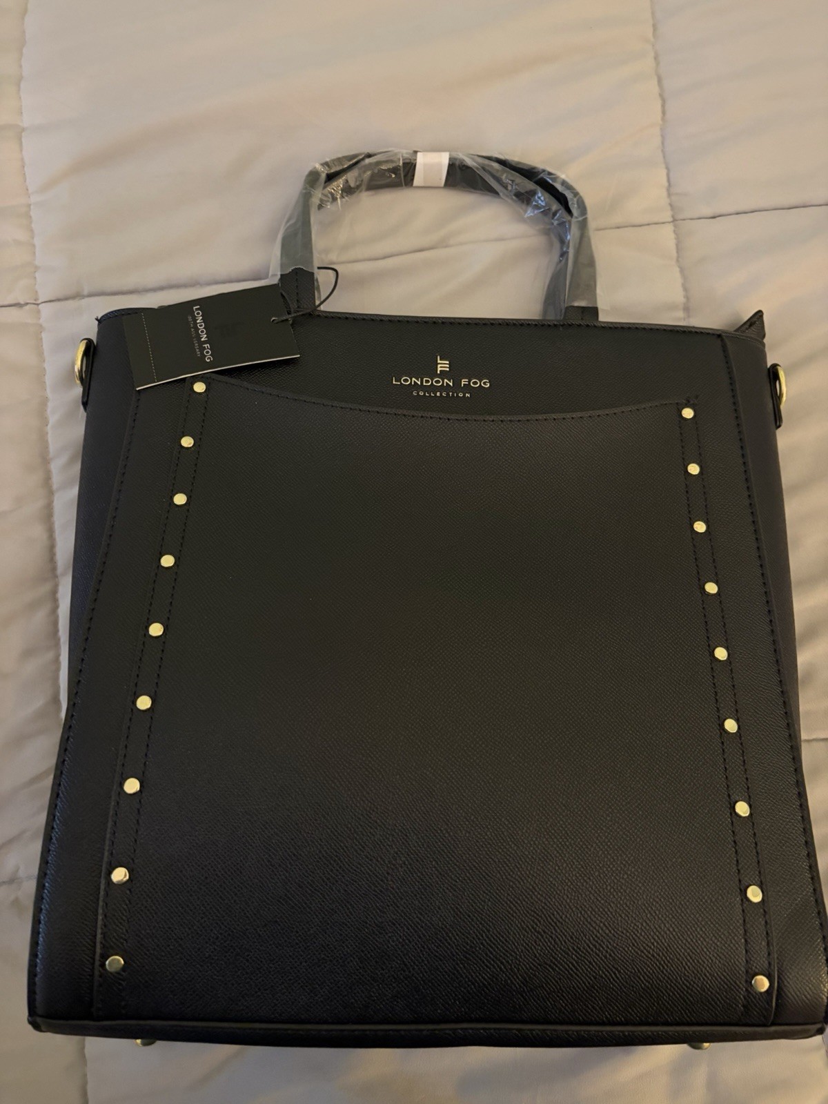 London Fog 100th Anniversary Collection Handbag Sophia Studded Tote Black NWOT