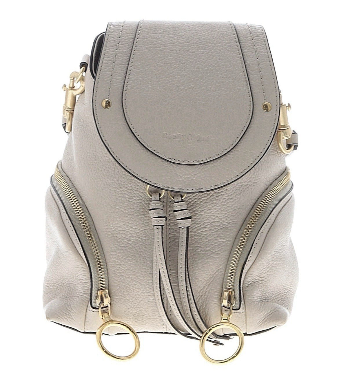 See By Chloé Women’s Backpack Gray/Ivory Pebbled Gold Hardware Zipper Strap