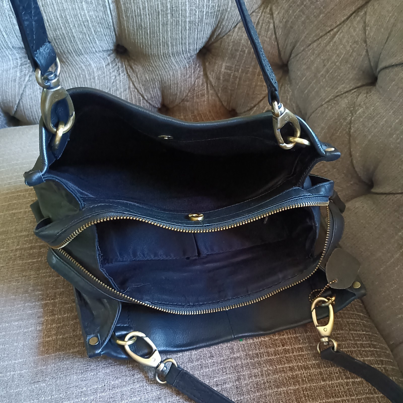 Great Americ Leather Works Shoulder Bag Double Handles Multiple Pockets Black