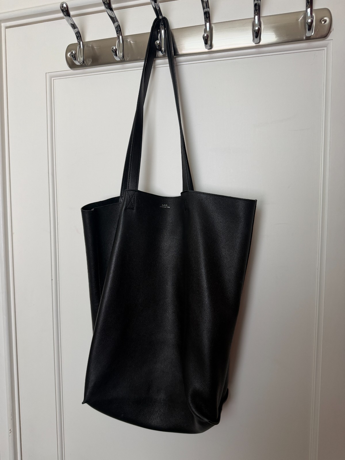 A.P.C. Maiko Black Full-Grain Leather Shopper Tote