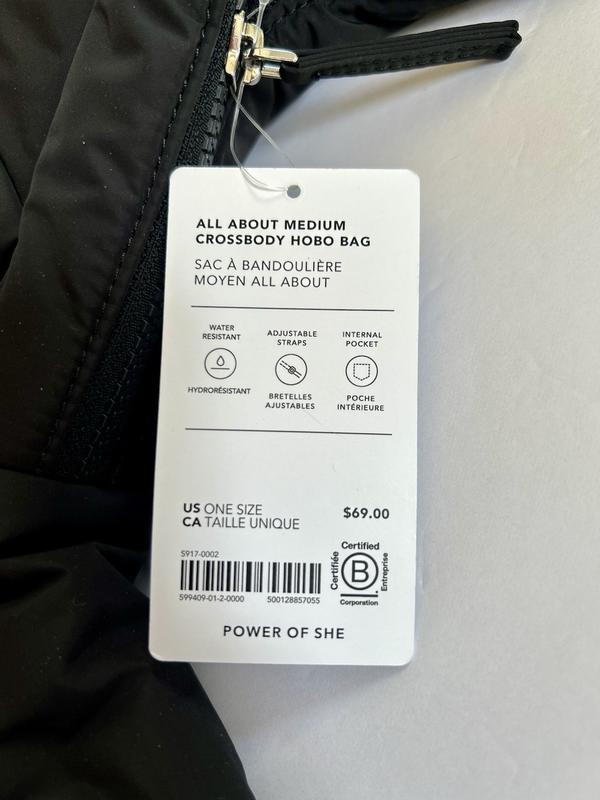 NEW! Athleta ALL ABOUT MEDIUM CROSSBODY HOBO BAG Black, Water Repellent Recycled