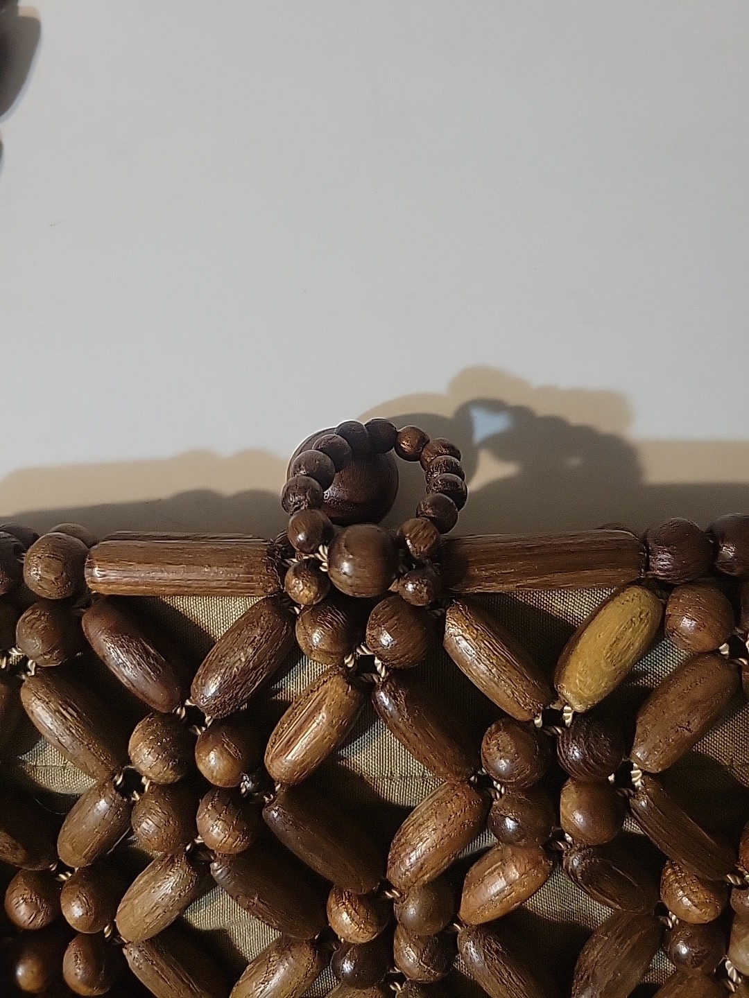 Vintage 1960s-70s Korean Wooden Bead Handbag Boho Shoulder Purse Made in Korea