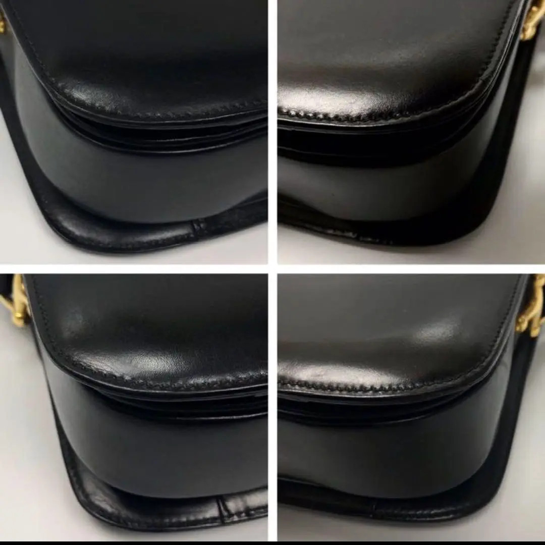 Celine Shoulder Bag Carriage Logo Box Calf Leather Vintage Rare Japan Used FS