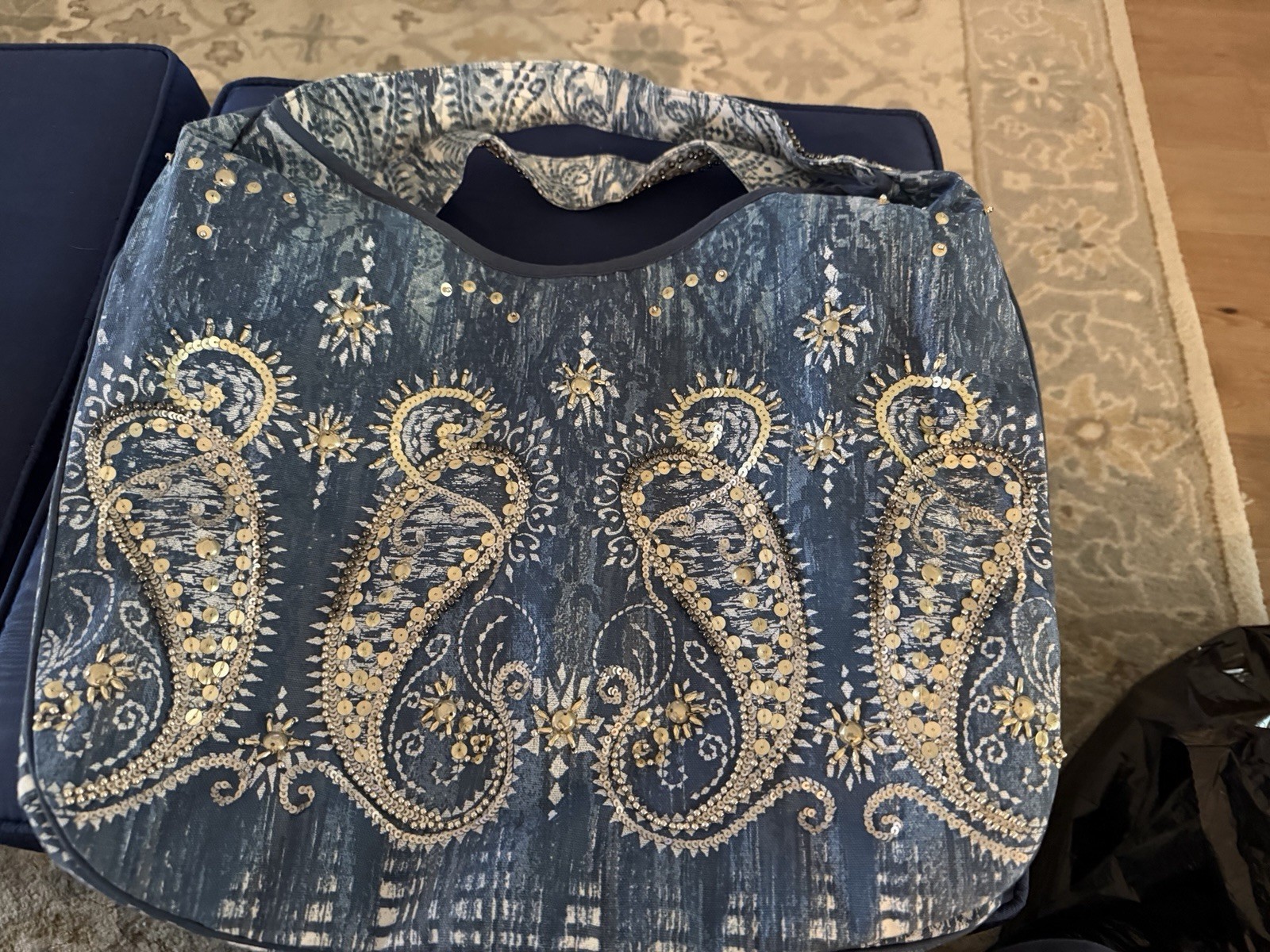 Chico’s totebag DENIM Paisley w metallic trims, Cotton blend Y2K-BOHO. Excellent