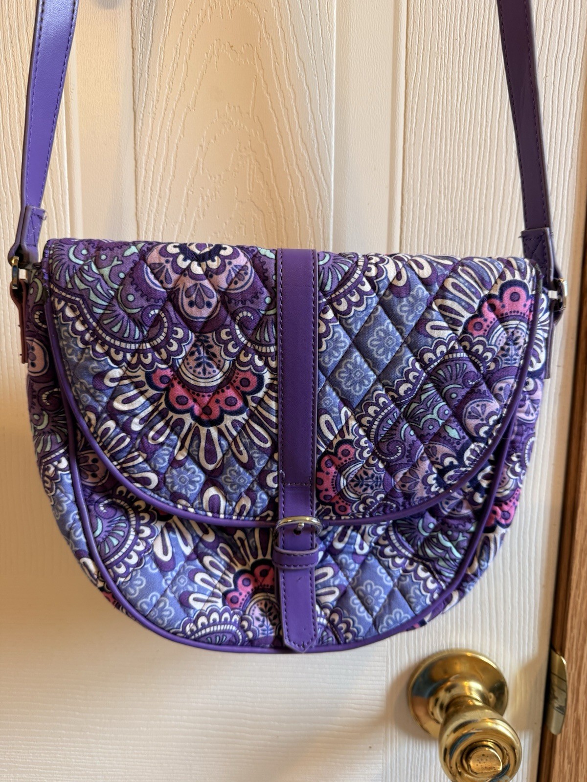 Vera Bradley Retired Lilac Tapestry (2016) Slim Saddle Crossbody Bag